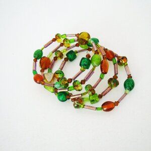 Boho Beaded Wrap Bracelet Natural Earth Tone Amber Green Beads